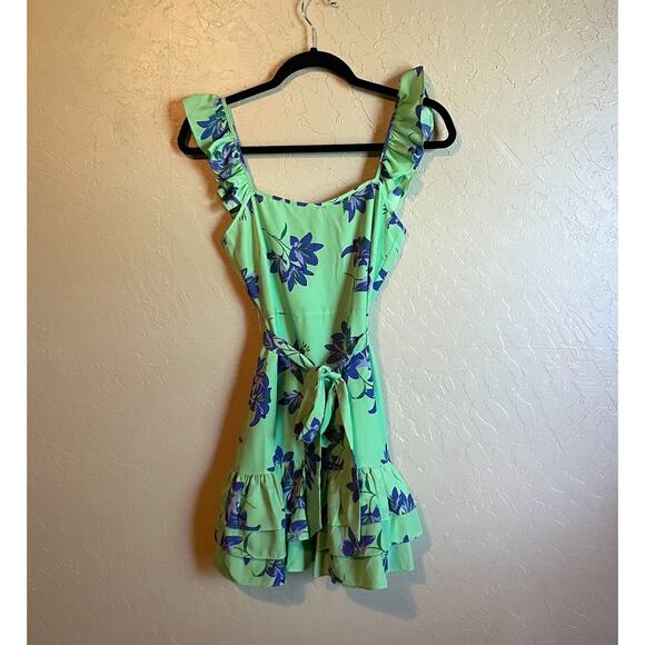 Likely Green & Blue Floral Ruffle Mini Dress - Size 00 - Picture 3 of 11